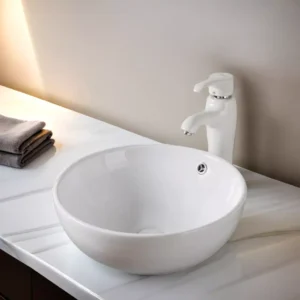 16'' White Ceramic Circular Bathroom Sink with Overflow