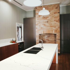 125x34 Light Streaks Quartz Polished Island Countertop (Ready to Install)
